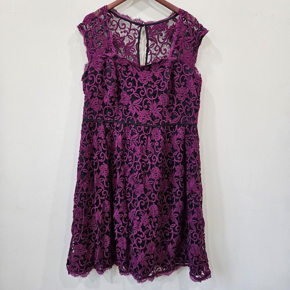 Adrianna Papell Womens Lace Overlay Midi Dress Plus Size 18W Feminine Royalcore